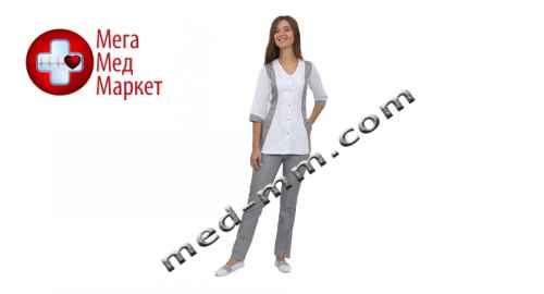 Купить Медицинский костюм женский Ницца белый/серый №1051 цена, характеристики, отзывы